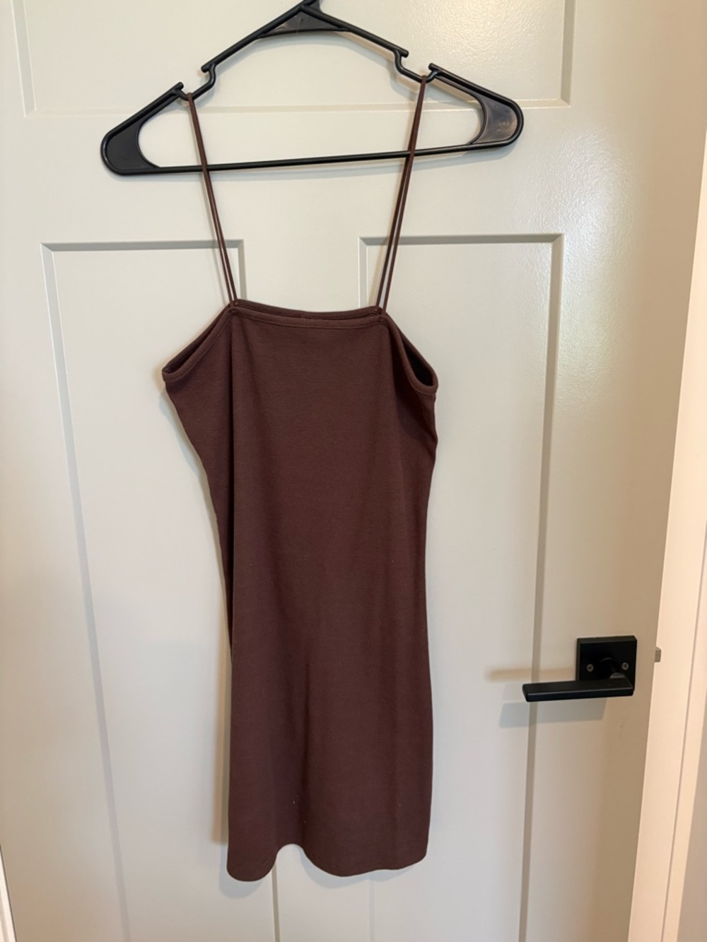SHEIN Brown Ribbed Spaghetti Strap Dress